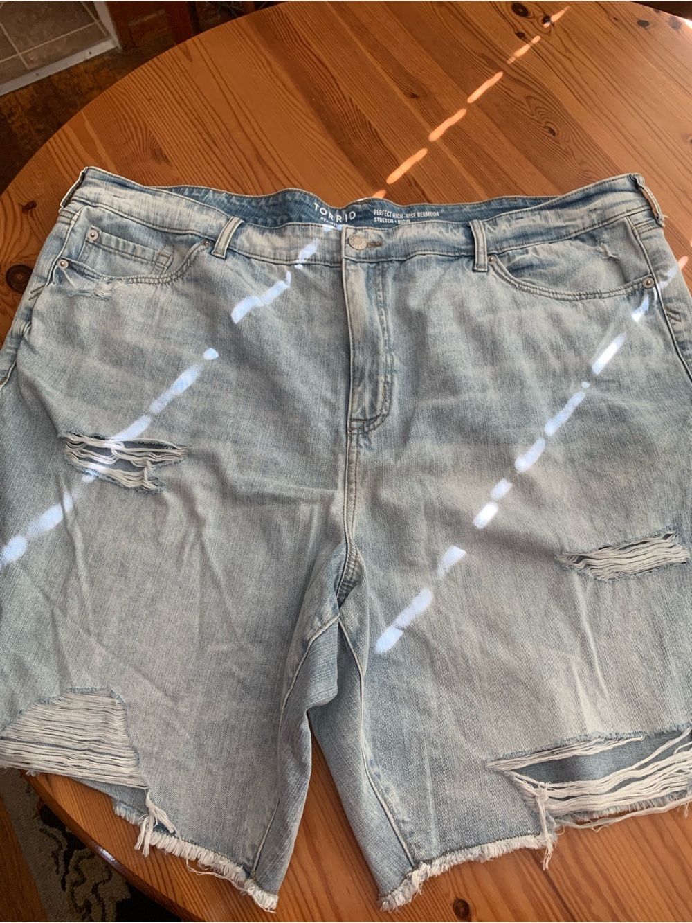 NWT torrid Light Blue Distressed Feel the Fit Denim Bermuda Shorts